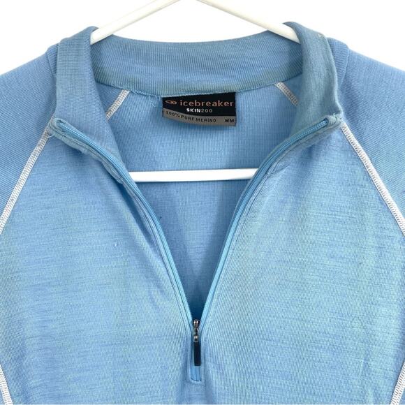 Icebreaker Skin 200 Long Sleeve Layer 1/4 Zip 100% Merino Wool Blue Medium - Picture 4 of 8